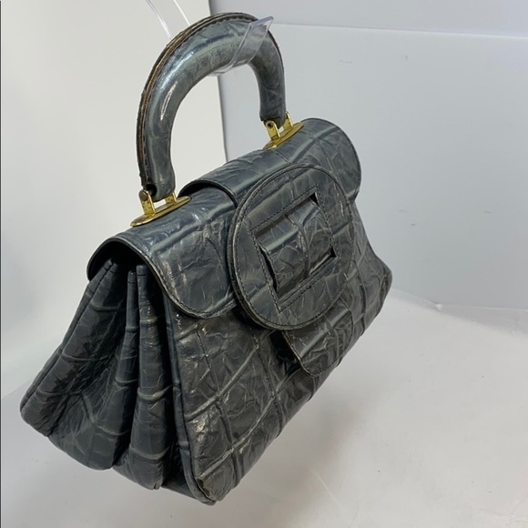 Parkland Vintage Gray Croc Embossed Leather Bag - Picture 2 of 14